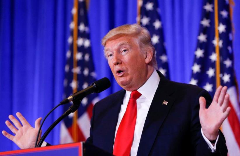Donald Trump speaks at a conference in New York (photo credit: REUTERS)