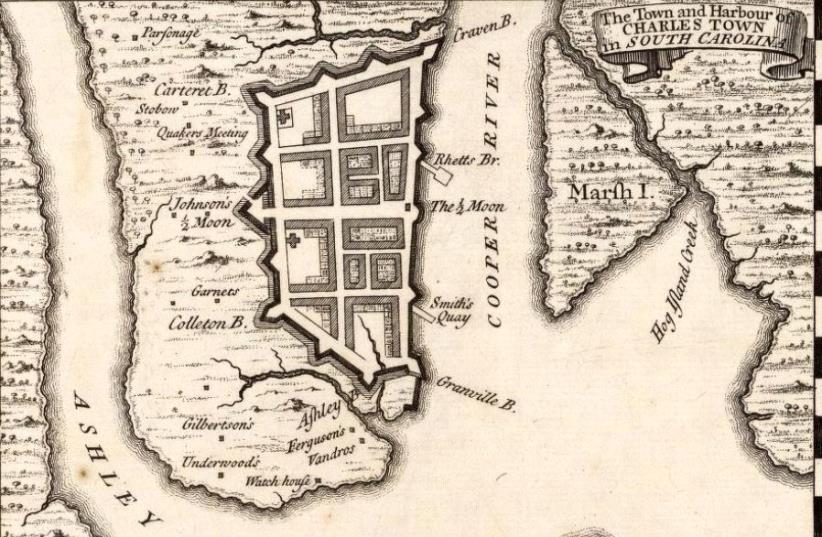 A 1733 map of Charleston published by Herman Moll (photo credit: Wikimedia Commons)