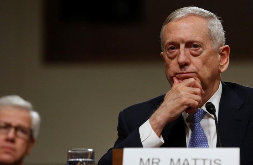 Retired U.S. Marine Corps General James Mattis testifies before a Senate Armed Services Committee hearing on his nomination to serve as defense secretary in Washington, US January 12, 2017.  (photo credit: REUTERS)