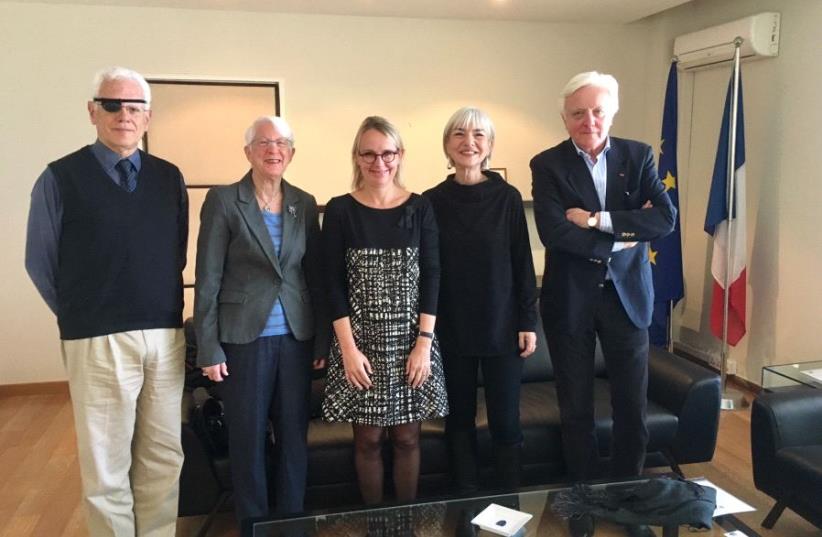 From left: Ilan Baruch, Galia Golan, Ambassador Helene Le Gal, Susie Becher, Elie Barnavi (photo credit: ERAN GUTERMAN/FRENCH EMBASSY)