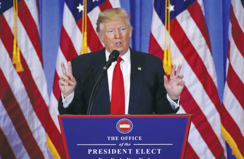 PRESIDENT-ELECT Donald Trump speaks at Trump Tower in Manhattan on Wednesday. Trump will become the White House's 44th resident next Friday. (photo credit: REUTERS)