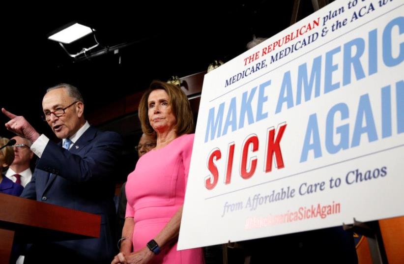 DATE IMPORTED: January 04, 2017 Senate Democratic Leader Chuck Schumer and House Democratic Leader Nancy Pelosi speak following a meeting with U.S.President Barack Obama on congressional Republicans' effort to repeal the Affordable Care Act. (photo credit: REUTERS)