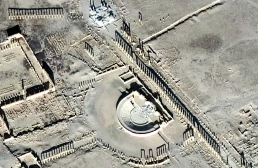 A satellite picture shows the damage in the Tetrapylon and the Roman Amphitheater in the historical city of Palmyra (photo credit: REUTERS)