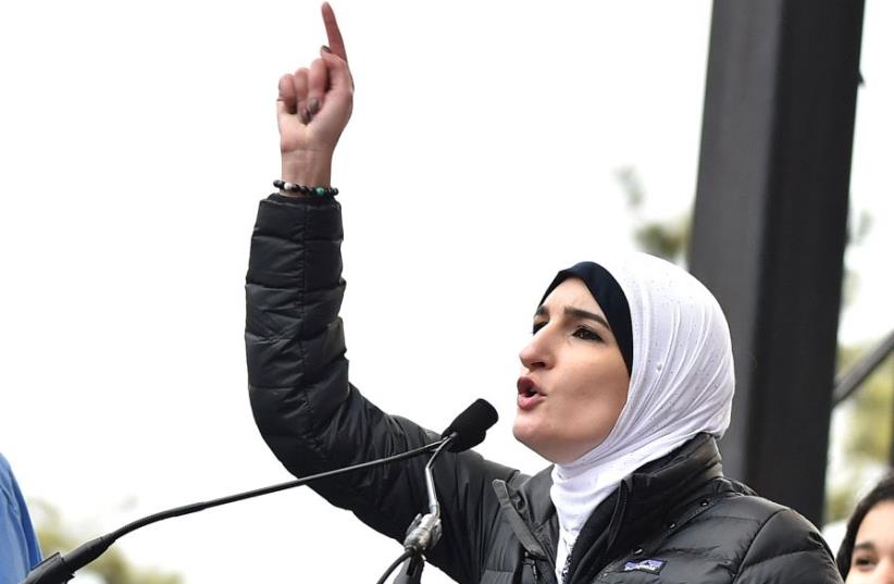 Linda Sarsour speaks onstage during the Women's March on Washington on January 21, 2017 in Washington, DC.  (photo credit: THEO WARGO/GETTY IMAGES/AFP)