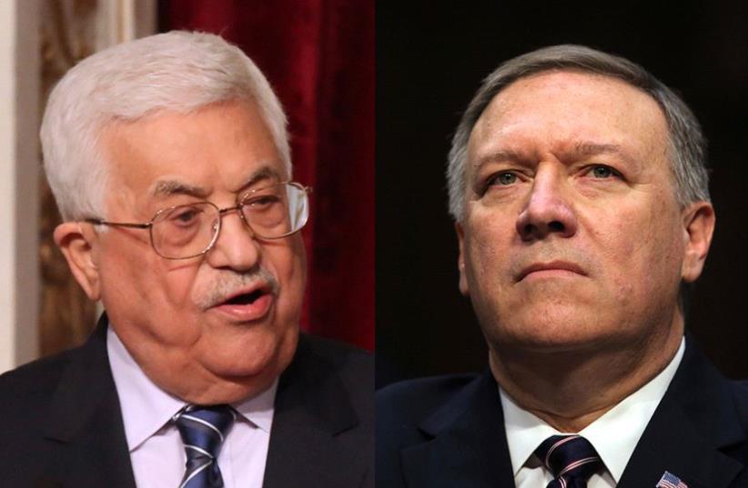 Pompeo and Abbas (photo credit: REUTERS)