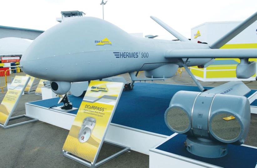 AN ELBIT SYSTEMS Hermes 900 medium-size, multi-payload drone is exhibited at the Singapore Airshow last week. (photo credit: REUTERS)