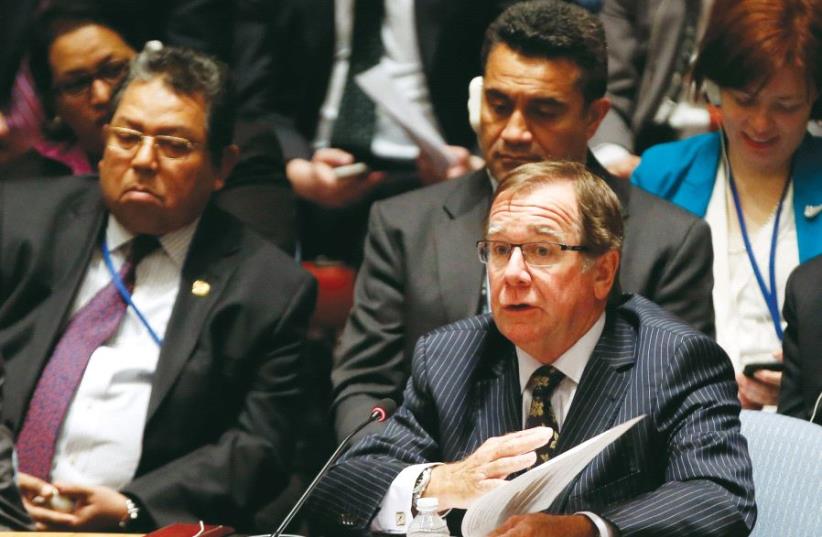 New Zealand's foreign minister Murray McCully addresses a meeting of the United Nations Security Council at UN headquarters in New York in 2015 (photo credit: REUTERS)