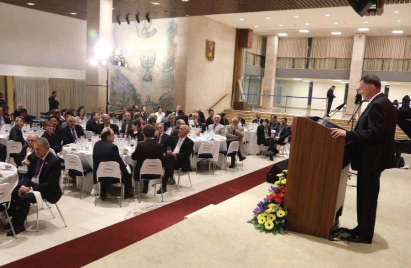 KNESSET SPEAKER Yuli Edelstein addresses conference participants at a dinner event at the Knesset yesterday. (photo credit: KNESSET SPOKESMAN'S OFFICE)