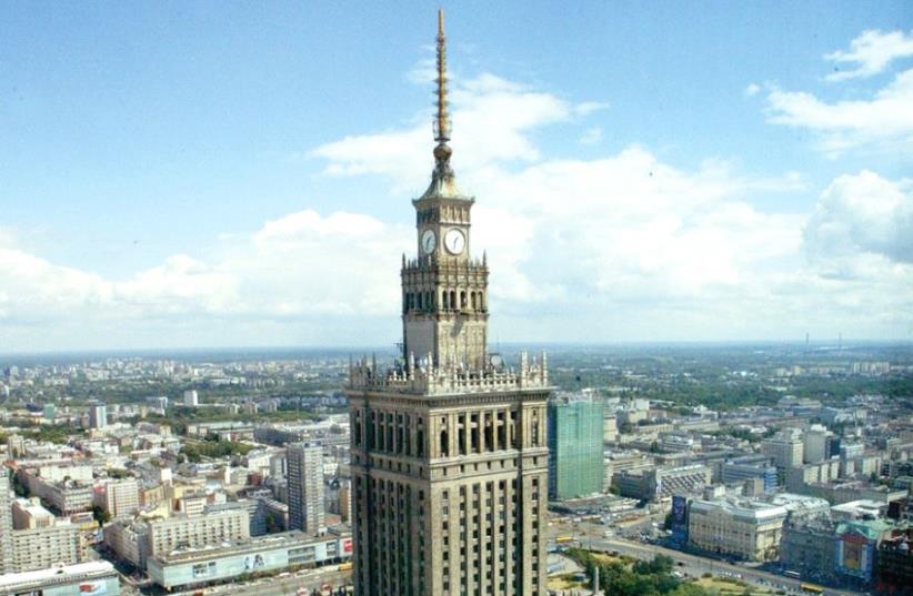 AN AERIAL view of the Palace of Culture in Warsaw that was built in 1955. During the communist era, many Jews were purged and accused of being ‘Zionists.’ (photo credit: REUTERS)