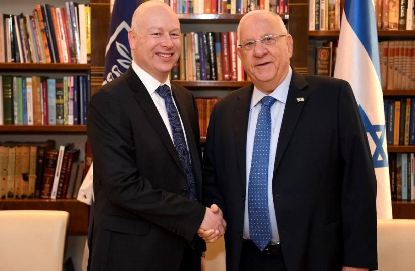 Assistant to the President and Special Representative for International Negotiations, Jason Greenblatt meets Israeli President Reuven Rivlin at the President's Residence in Jerusalem, Wednesday, March 15, 2017.  (photo credit: MATTY STERN/U.S. EMBASSY TEL AVIV)