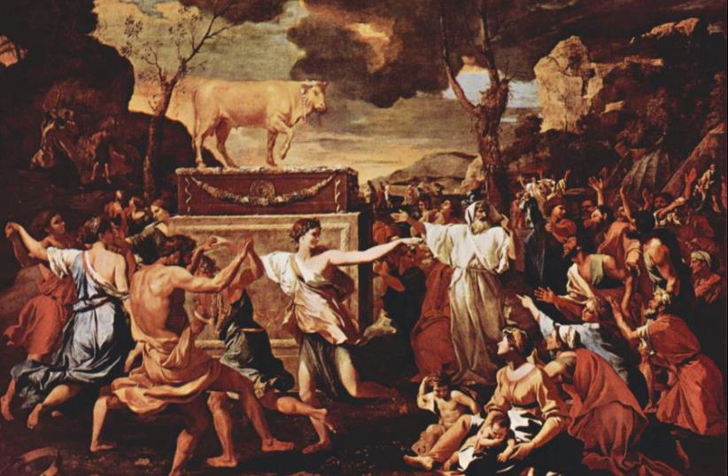 'The adoration of the Golden Calf’ by Nicolas Poussin (photo credit: WIKIPEDIA)