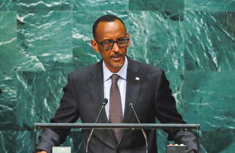 RWANDAN PRESIDENT Kagame addresses the United Nations General Assembly in New York last year. (photo credit: REUTERS)