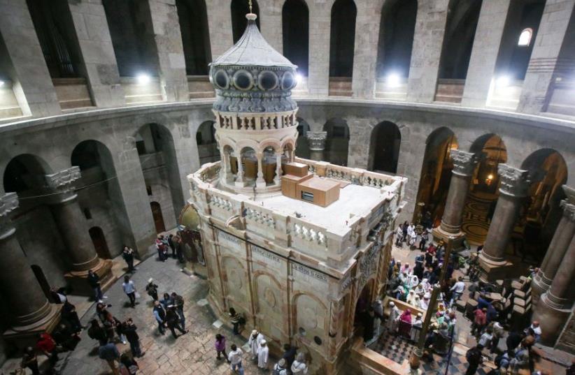 A ceremony held at the Holy Sepulchre after restoration (photo credit: MARC ISRAEL SELLEM)