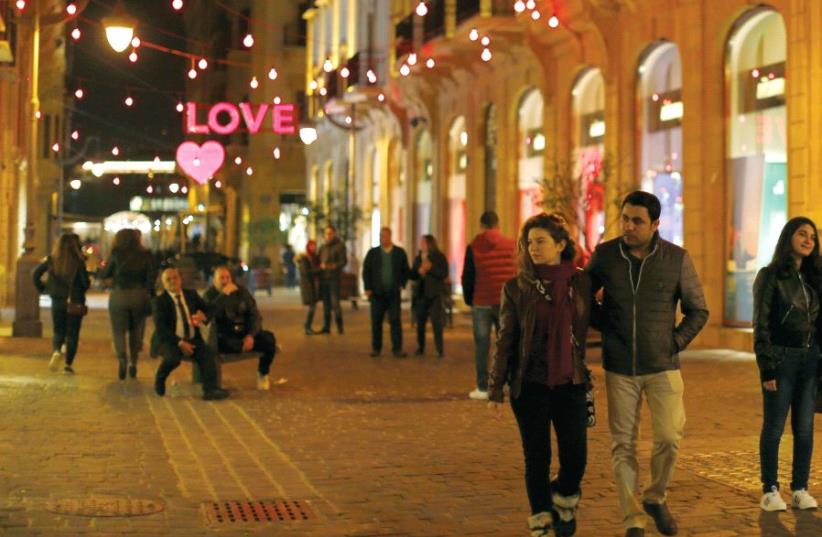 Valentine’s Day in downtown Beirut last month (photo credit: REUTERS)