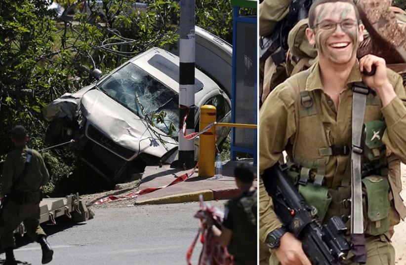IDF Sgt. Elchai Taharlev (Right), 20, from the West Bank settlement of Talmon, victim of Ofra Junction ramming attack (photo credit: ABBAS MOMANI / AFP,Courtesy)