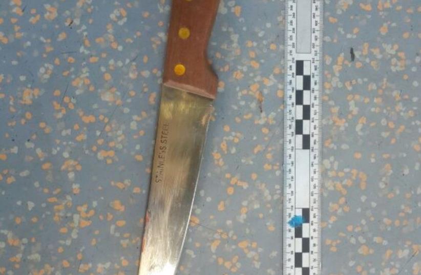The knife used by the terrorist to carry out the terror attack at the capital's light rail on Friday, April 14.  (photo credit: MDA)