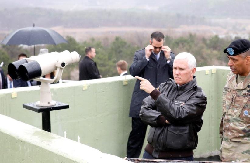US VP Mike Pence at the DMZ. (photo credit: REUTERS)