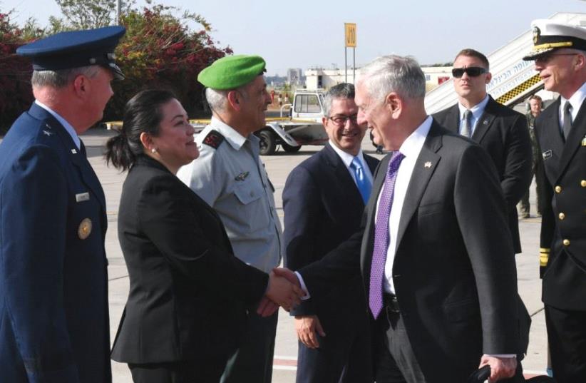 US DEFENSE SECRETARY Jim Mattis (right) arrives in Israel for a two-day visit yesterday (photo credit: MATTY STERN/U.S. EMBASSY TEL AVIV)