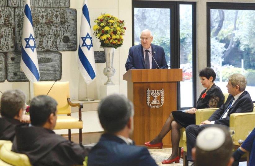 PRESIDENT REUVEN RIVLIN addresses clergy at a gathering 52 years after extraordinary changes were made to Roman Catholic doctrine about Jews, at the President’s Residence in Jerusalem yesterday (photo credit: MARC ISRAEL SELLEM)