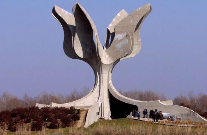 A flower-shaped stone monument in Jasenovac, 100 km east of Zagreb in Croatia. (photo credit: REUTERS/ NIKOLA SOLIC NSO/WS)