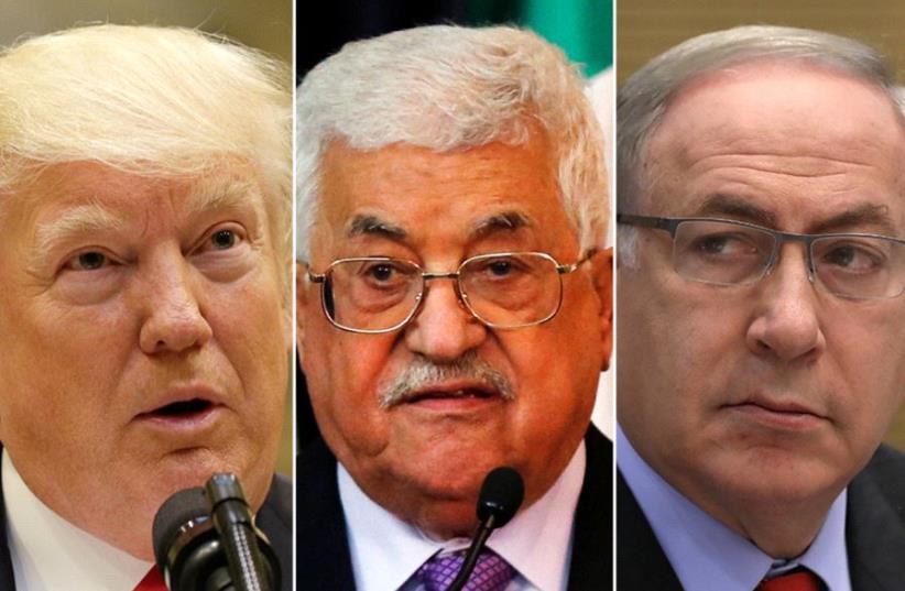 Trump Abbas and Netanyahu (photo credit: REUTERS)