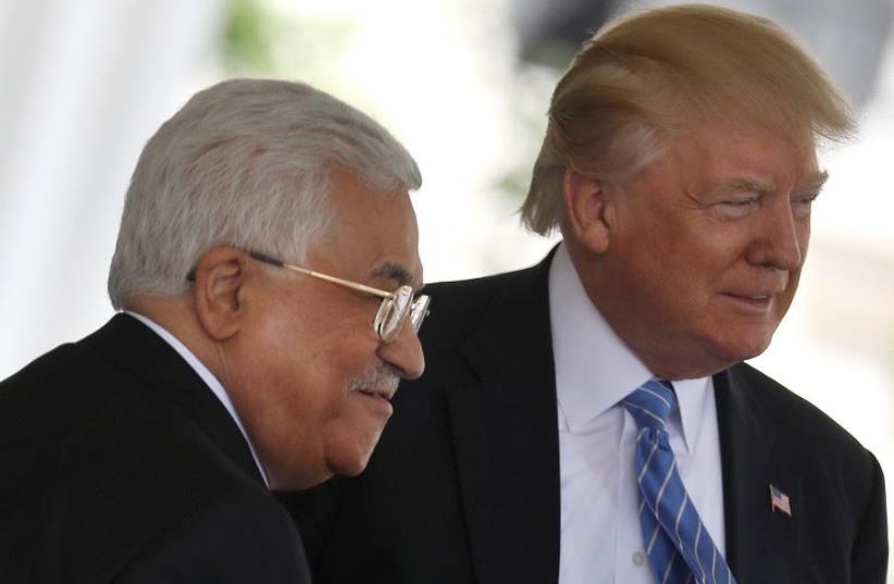 Donald Trump welcomes Mahmoud Abbas to White House in Washington , May 3, 2017 (photo credit: REUTERS)