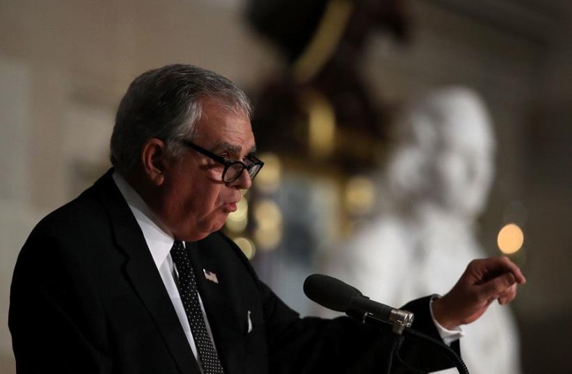 US Transportation Secretary Ray LaHood speaks during a memorial ceremony to honor the life of former House Minority Leader Rep. Bob Michel (R-IL) in Statuary Hall at the US Capitol on March 9, 2017 in Washington, DC (photo credit: JUSTIN SULLIVAN / GETTY IMAGES NORTH AMERICA / AFP)