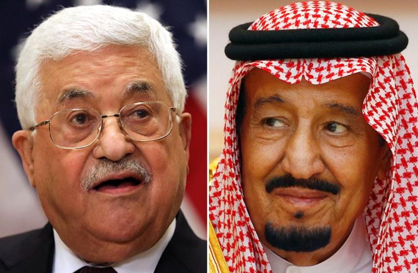 King Salman and Abbas (photo credit: REUTERS)