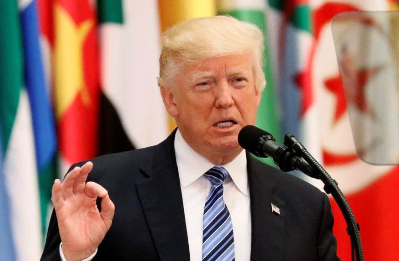 US President Donald Trump delivers a speech during Arab-Islamic-American Summit in Riyadh, Saudi Arabia May 21, 2017.  (photo credit: REUTERS)