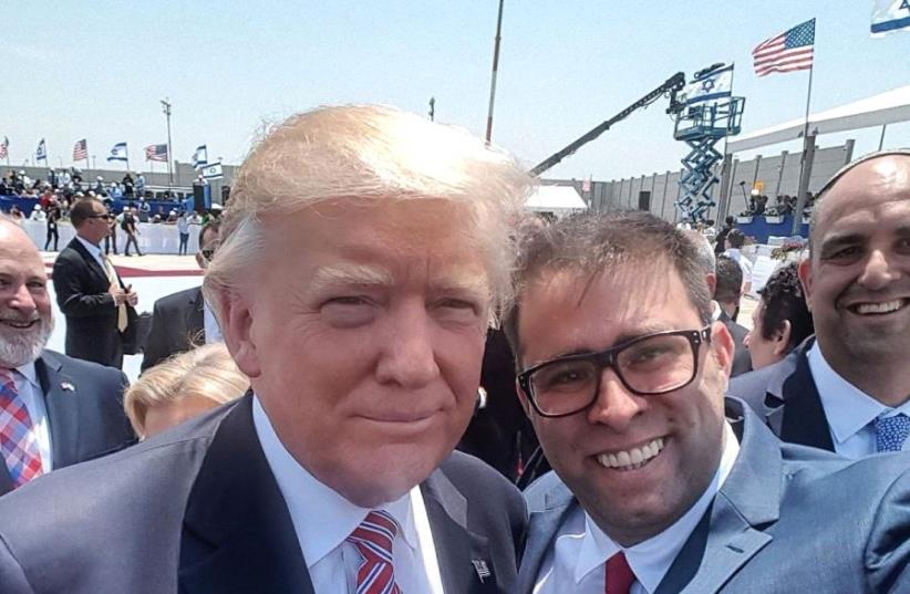 MK Oren Hazan (Likud) snaps a selfie with visiting President Donald Trump upon his arrival in Israel, May 22, 2017 (photo credit: TWITTER)