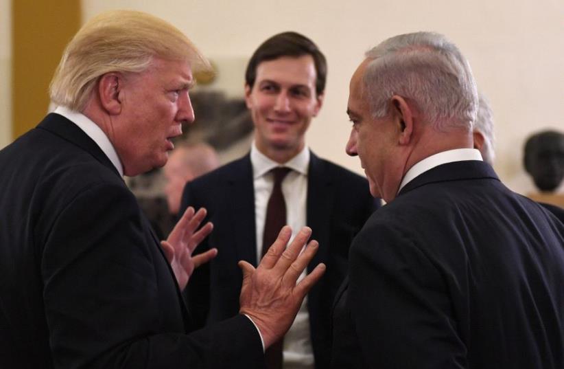 Donald Trump, Benjamin Netanyahu and Jared Kushner at the King David Hotel, May 22 2017. (photo credit: GPO)