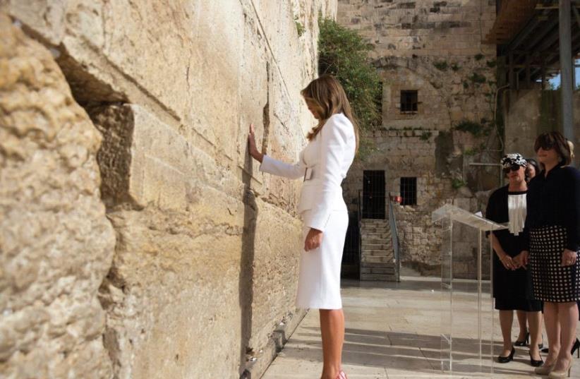 FIRST LADY Melania Trump stands near the Western Wall in the site’s women’s section yesterday (photo credit: REUTERS)