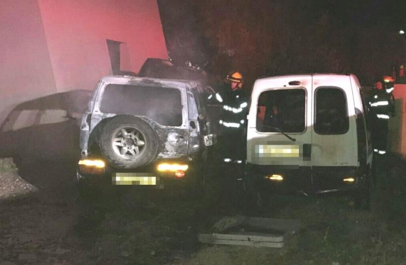 Vandalists burned vehicles in a Price Tag hate crime in northern Israel.  (photo credit: POLICE SPOKESPERSON'S UNIT)