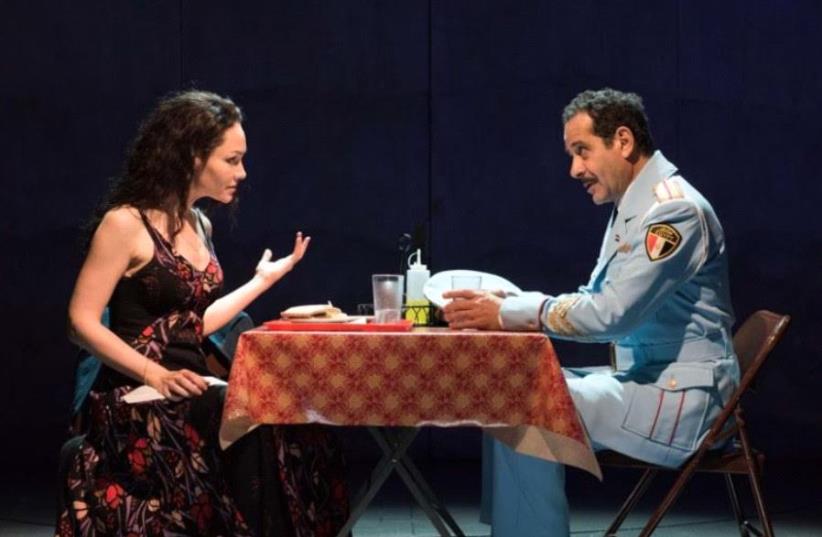 KATRINA LENK and Tony Shalhoub in the off-Broadway adaptation of 'The Band's Visit' (photo credit: AHRON R. FOSTER)