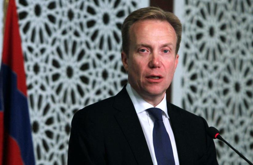 Norway's Foreign Minister Borge Brende attends a news conference in Islamabad, Pakistan, August 18, 2016.  (photo credit: REUTERS/FAISAL MAHMOOD)
