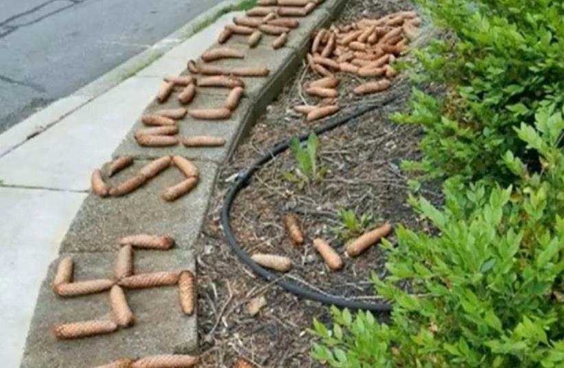 Pine cones spelling out antisemitic messages near Pittsburgh, US. (photo credit: screenshot)
