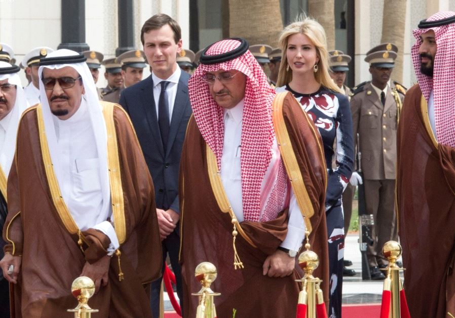 Saudi Arabia's King Salman bin Abdulaziz Al Saud (L), former Saudi crown prince Muhammad bin Nayef, and White House senior adviser Jared Kushner and his wife Ivanka Trump walk during a reception ceremony at the Royal Court in Riyadh, Saudi Arabia May 20, 2017. (REUTERS) 
