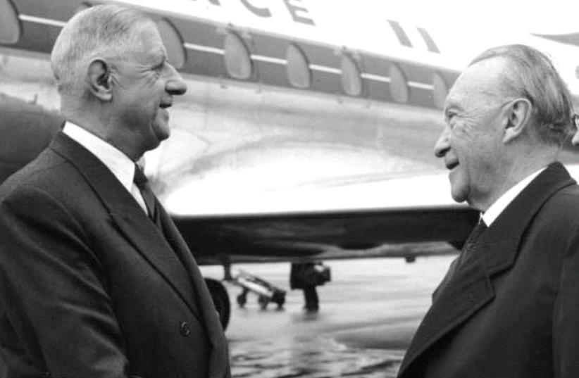 FRANCE’S LATE president Charles de Gaulle meets with the late German leader, Konrad Adenauer, in 1961. (photo credit: WIKIMEDIA)