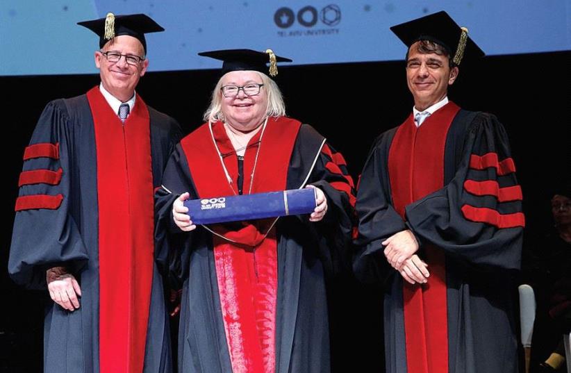 Eve Marder receives her honorary degree from Tel Aviv University (photo credit: CHEN GALILI)