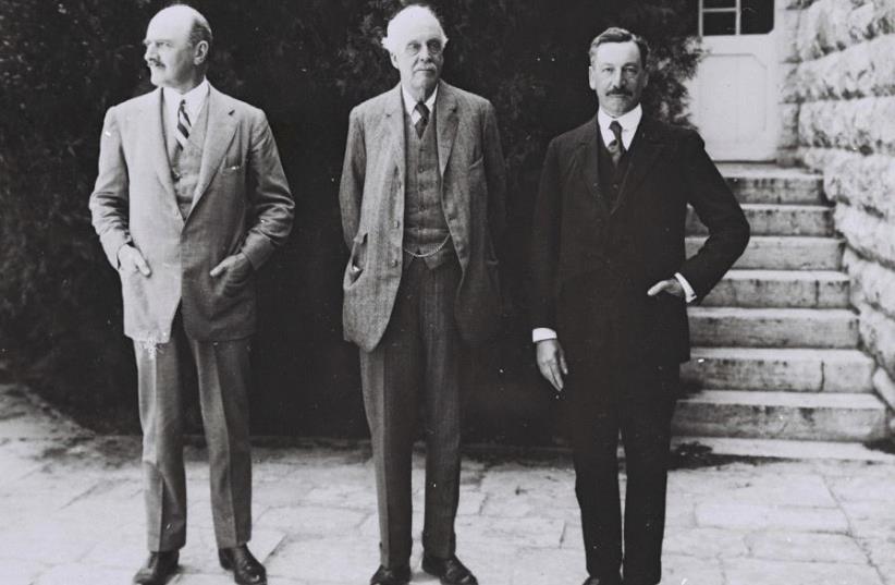 From left: Gen. Edmund Allenby, commander of Britian’s Egyptian Expeditionary Force; Balfour; and Sir Herbert Samuel, the first British High Commissioner of Palestine (and a Jew) (photo credit: AMERICAN COLONY/GPO)