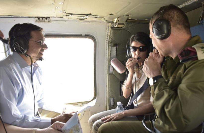 US Ambassador to the UN, Nikki Haley flies over Israel (photo credit: IDF SPOKESMAN’S UNIT)