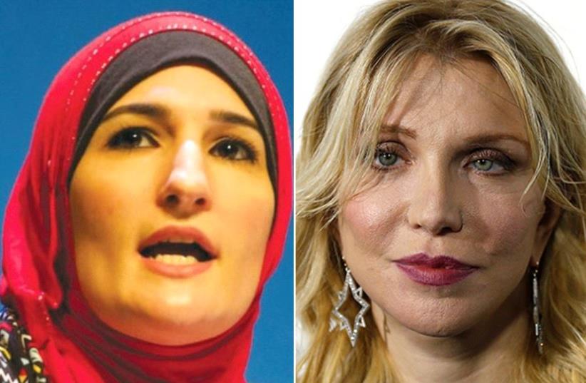 Linda Sarsour and Courtney Love (photo credit: Wikimedia Commons,REUTERS)