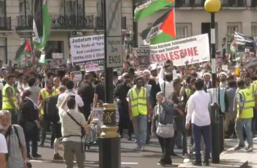 Participants in London's annual Al Quds March in support of the Palestinian people (photo credit: screenshot)