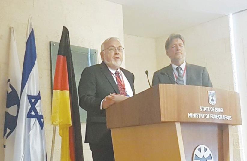 RABBI ABE COOPER, associate dean of the Simon Wiesenthal Center, addresses the ‘EchoChamber Conference’ at the Foreign Ministry in Jerusalem yesterday.  (photo credit: FOREIGN MINISTRY)