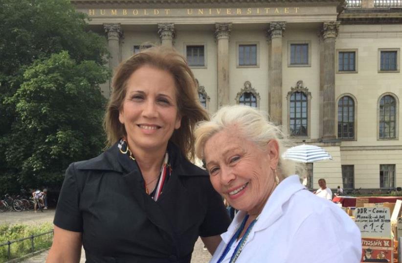 Israeli MK Aliza Lavie pictured with Holocaust survivor Devorah Weinstein at Humboldt Unviersity, Berlin. (photo credit: Courtesy)