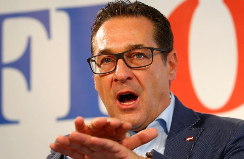 Head of Austrian Freedom Party (FPO) Heinz-Christian Strache addresses a news conference in Vienna, Austria, April 25, 2017. (photo credit: REUTERS/HEINZ-PETER BADER)