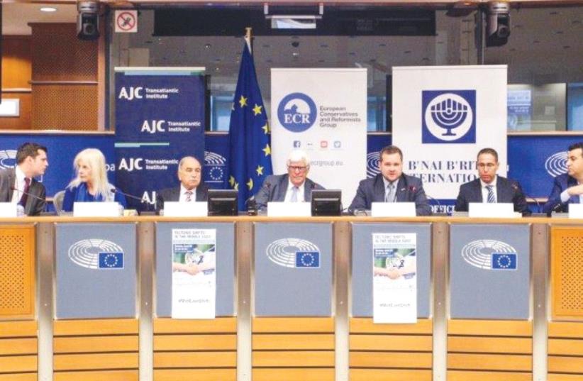 LIKUD DEPUTY DIRECTOR-GENERAL Eli Hazan (second right) takes part in a panel discussion at the European Parliament in Brussels (photo credit: Courtesy)