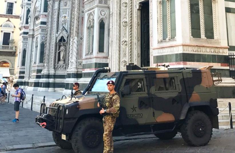Italian army deployed next to the Duomo Cathedral in Florence on June 20 (photo credit: SETH J. FRANTZMAN)