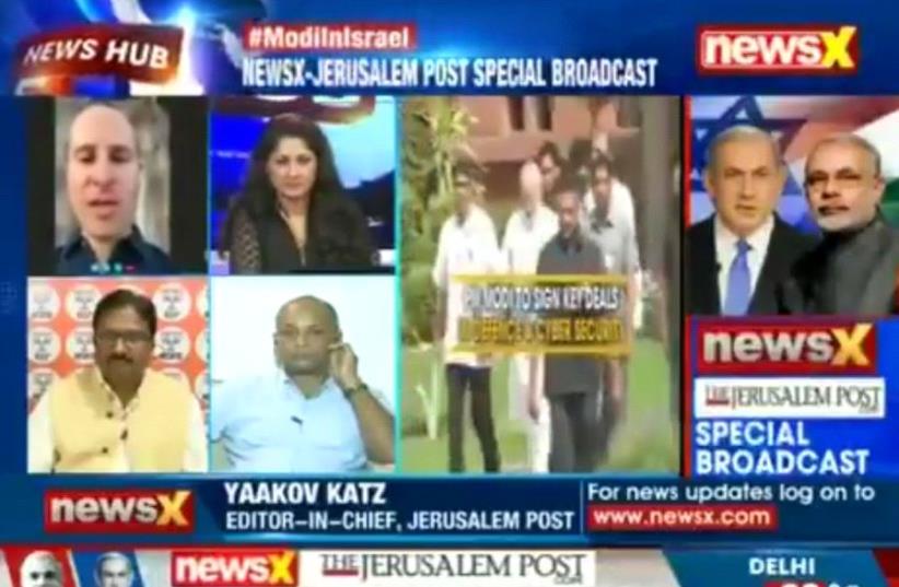 Editor-in-Chief Yaakov Katz is interviewed on Indian TV channel NewsX ahead of Modi's visit, June 3 2017. (photo credit: SCREENSHOT FROM TWITTER)