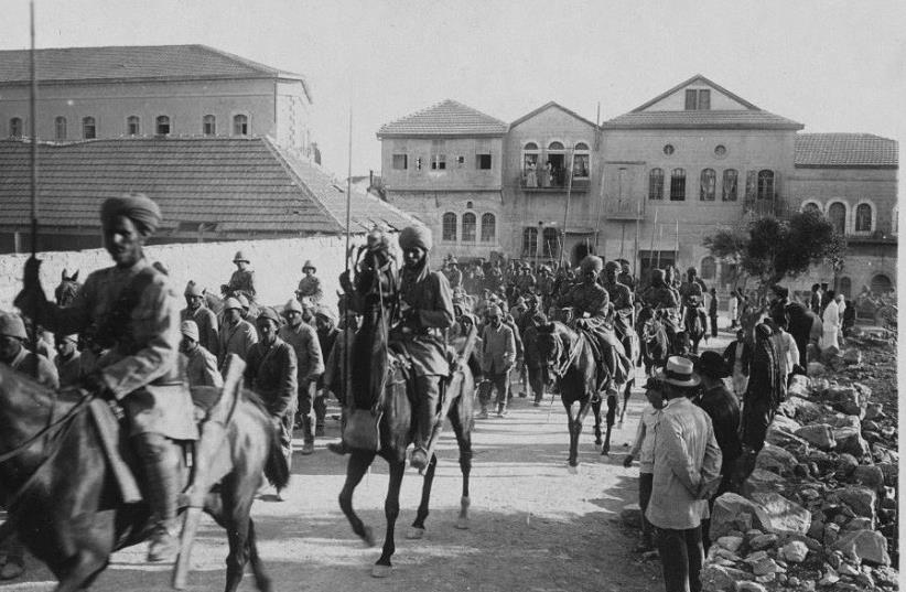 Indian Lancers guarding Turkish prisoners in Jerusalem in December 1917 (photo credit: LIBRARY OF CONGRESS)